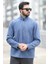 Erkek Kışlık Polarlı Sweatshirt Mavi Yarım Fermuarlı Dik Yaka Boğazlı - 6053 5