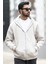 Erkek Kapüşonlu Sweatshirt Fermuarlı Bej Çift Cepli 3ip Şardonlu Pamuk Karışımlı Hoodie - 24K5487 1
