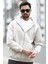 Erkek Kapüşonlu Sweatshirt Fermuarlı Bej Çift Cepli 3ip Şardonlu Pamuk Karışımlı Hoodie - 24K5487 2