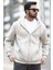 Erkek Kapüşonlu Sweatshirt Fermuarlı Bej Çift Cepli 3ip Şardonlu Pamuk Karışımlı Hoodie - 24K5487 4