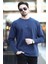Erkek Bisiklet Yaka Baskı Detaylı 2iplik Sweatshirt Lacivert - 5725 2