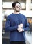 Erkek Bisiklet Yaka Baskı Detaylı 2iplik Sweatshirt Lacivert - 5725 3