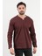 Erkek V Yaka Düğme Detaylı Dokulu Sweatshirt Bordo - 5524 1