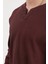 Erkek V Yaka Düğme Detaylı Dokulu Sweatshirt Bordo - 5524 2