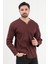 Erkek V Yaka Düğme Detaylı Dokulu Sweatshirt Bordo - 5524 3