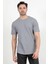 Erkek Bisiklet Yaka Etiket Detaylı Dokulu T-Shirt Açık Gri - 2743 5