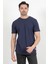 Erkek Bisiklet Yaka Etiket Detaylı Dokulu T-Shirt Lacivert - 2743 2