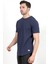 Erkek Bisiklet Yaka Etiket Detaylı Dokulu T-Shirt Lacivert - 2743 4