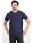 Erkek Bisiklet Yaka Etiket Detaylı Dokulu T-Shirt Lacivert - 2743 5