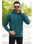 Koyu Yeşil Rengi Erkek Kapüşonlu Sweatshirt Kanguru Cepli Pamuk Karışımlı Oversize Hoodie - 5281 1