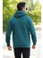 Koyu Yeşil Rengi Erkek Kapüşonlu Sweatshirt Kanguru Cepli Pamuk Karışımlı Oversize Hoodie - 5281 3