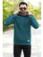 Koyu Yeşil Rengi Erkek Kapüşonlu Sweatshirt Kanguru Cepli Pamuk Karışımlı Oversize Hoodie - 5281 4