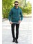 Koyu Yeşil Rengi Erkek Kapüşonlu Sweatshirt Kanguru Cepli Pamuk Karışımlı Oversize Hoodie - 5281 5
