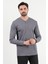 Erkek V Yaka Düğme Detaylı Dokulu Sweatshirt Antrasit - 5524 1