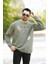 Erkek Oversize Sweatshirt Yeşil 3 Iplik Baskılı Bisiklet Yaka Ribanalı Pamuk Karışım - 10018 1