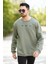 Erkek Oversize Sweatshirt Yeşil 3 Iplik Baskılı Bisiklet Yaka Ribanalı Pamuk Karışım - 10018 4