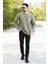Erkek Oversize Sweatshirt Yeşil 3 Iplik Baskılı Bisiklet Yaka Ribanalı Pamuk Karışım - 10018 5