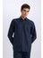 %100 Keten Regular Fit Polo Yaka Yazlık Basic Düz Uzun Kollu Gömlek C1825AX25SM 3