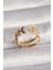 316L Çelik Gold Renk Zirkon Taşlı Yaprak Model Kadın Yüzük - TJ-BYK3092 1