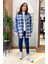 Oversize Geniş Kesim Ince Hafif Kadın Lacivert Ekoseli Tunik Gömlek. 1