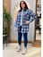Oversize Geniş Kesim Ince Hafif Kadın Lacivert Ekoseli Tunik Gömlek. 4