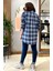 Oversize Geniş Kesim Ince Hafif Kadın Lacivert Ekoseli Tunik Gömlek. 5