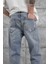 Mavi Yırtık Detaylı Baggy Jean 5