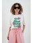 Ekru Best Think Ever Baskılı Crop Tshirt 3