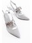 Gümüş Simli Günlük Arkası Açık Baret Tokalı Topuklu Bayan Ayakkabı 3