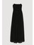 Drape Detaylı Pileli Straplez Midi Elbise Siyah 1