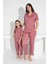 Anne Kız Kombin Kısa Kollu Gömlek Uzun Alt Milan Kumaş Orta Kalın Pijama TAKIMI-2909 1
