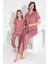 Anne Kız Kombin Kısa Kollu Gömlek Uzun Alt Milan Kumaş Orta Kalın Pijama TAKIMI-2909 2