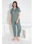 Anne Kız Kombin Kısa Kollu Gömlek Uzun Alt Milan Kumaş Orta Kalın Pijama TAKIMI-2909 3