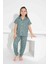Anne Kız Kombin Kısa Kollu Gömlek Uzun Alt Milan Kumaş Orta Kalın Pijama TAKIMI-2909 4