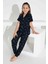 Anne Kız Kombin Kısa Kollu Gömlek Uzun Alt Milan Kumaş Orta Kalın Pijama TAKIMI-2909 5