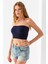 Kadın Straplez Yaka Fitilli Crop Lacivert - MS0000245 1