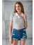 Kadın Polo Yaka Çizgili Pamuklu T-Shirt Beyaz Siyah - 25795 3