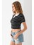 Kadın Polo Yaka Çizgili Pamuklu T-Shirt Siyah Beyaz - 25795 5