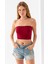 Kadın Straplez Yaka Fitilli Crop Bordo - MS0000245 2
