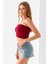 Kadın Straplez Yaka Fitilli Crop Bordo - MS0000245 4