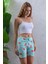 Kadın Beli Lastikli Desenli Şort Pijama Altı Turkuaz - 2027 1