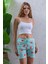 Kadın Beli Lastikli Desenli Şort Pijama Altı Turkuaz - 2027 5