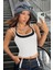 Kadın Siyah Beyaz Çift Renk Çapraz Askılı Crop Top Bluz 4
