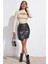 Kadın Ekru Göğüs Dekolteli Uzun Kollu Cut Out Crop Top Bluz 3