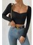 Kadın Siyah Uzun Kol Göğüs Dekolteli Şık Crop Top Bluz 4