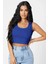 Kadın Lacivert Kare Yaka Crop Top Bluz 4