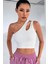 Kadın Beyaz Tek Omuz Cut Out Detaylı Crop Top Bluz 3