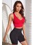 Kadın Kırmızı Derin Göğüs Dekolteli Şık Crop Top Bluz 3