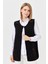 Kadın Sıfır Yaka Omuzu Cep Kapağı Keçeli Işlemeli Düğmeli Yelek Siyah 1
