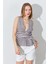 Kadın Kahve Önü Arkası V Beli Drapeli Peplum Bluz 2